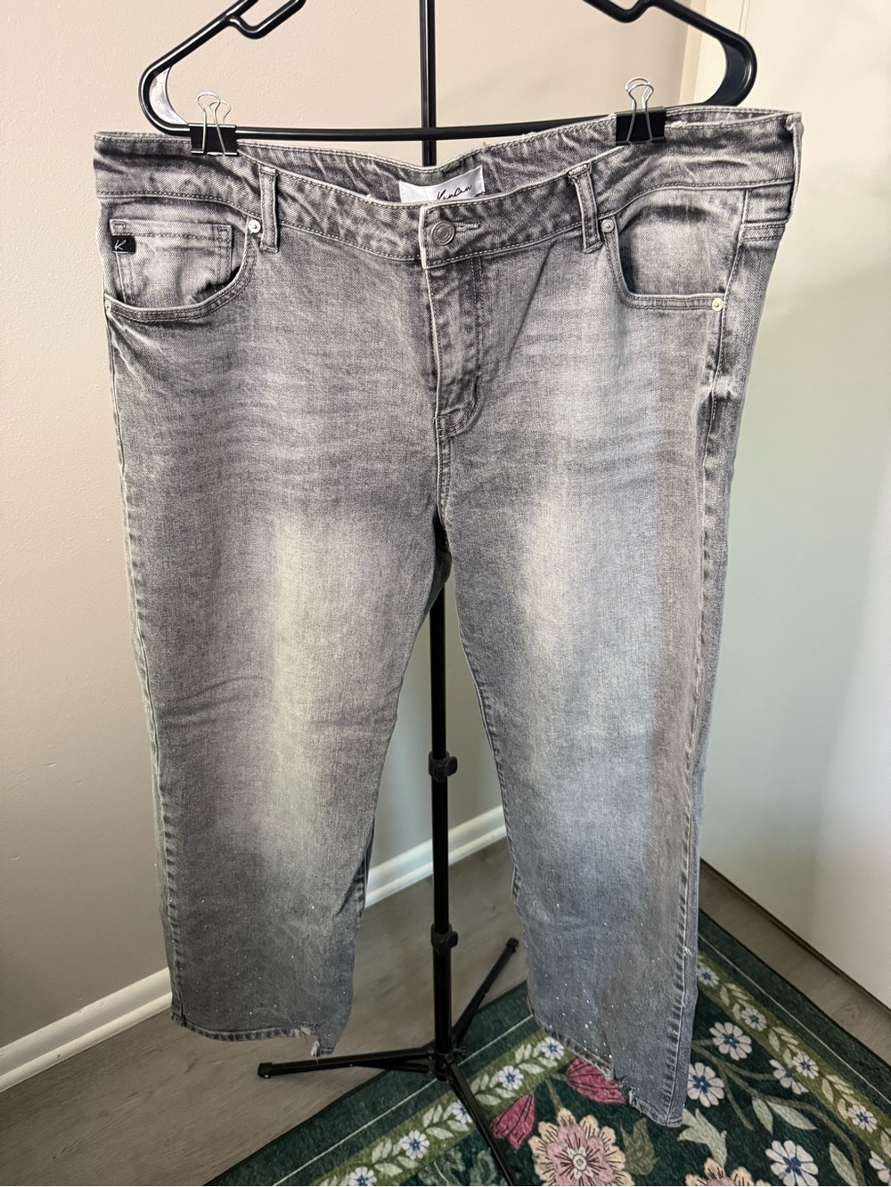 KanCan Grey Wash Ankle Jeans with Rhinestones- 16